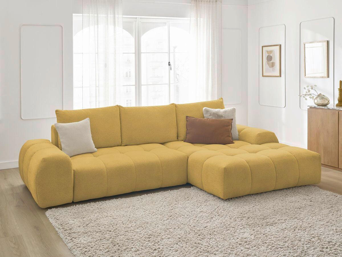 ECKSCHLAFSOFA EVEREST  mit Rücken echt, Armteil links, Armteil rechts Flachgewebe Gelb  - Gelb/Schwarz, MODERN, Kunststoff/Textil (318/180cm) - Livetastic