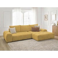 ECKSCHLAFSOFA EVEREST  mit Rücken echt, Armteil links, Armteil rechts Flachgewebe Gelb  - Gelb/Schwarz, MODERN, Kunststoff/Textil (318/180cm) - Livetastic