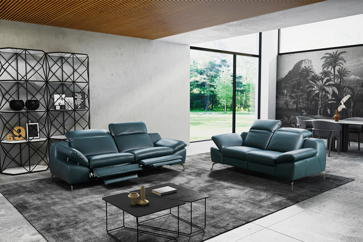 HÁROMÜLÉSES KANAPÉ bőr sötétkék  - sötétkék, Design, bőr/fém (234/83-99/110cm) - Celina Home