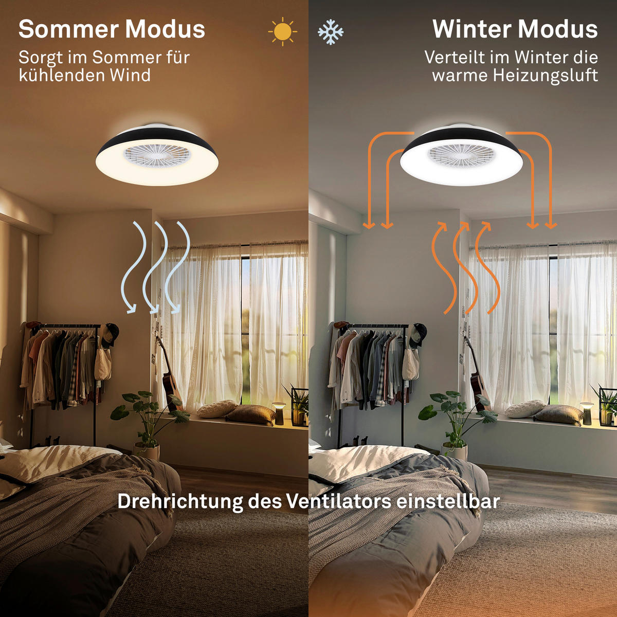 Deckenleuchte mit Ventilator 60/19 cm  - Schwarz/Weiß, Design, Kunststoff (60/19cm) - Briloner