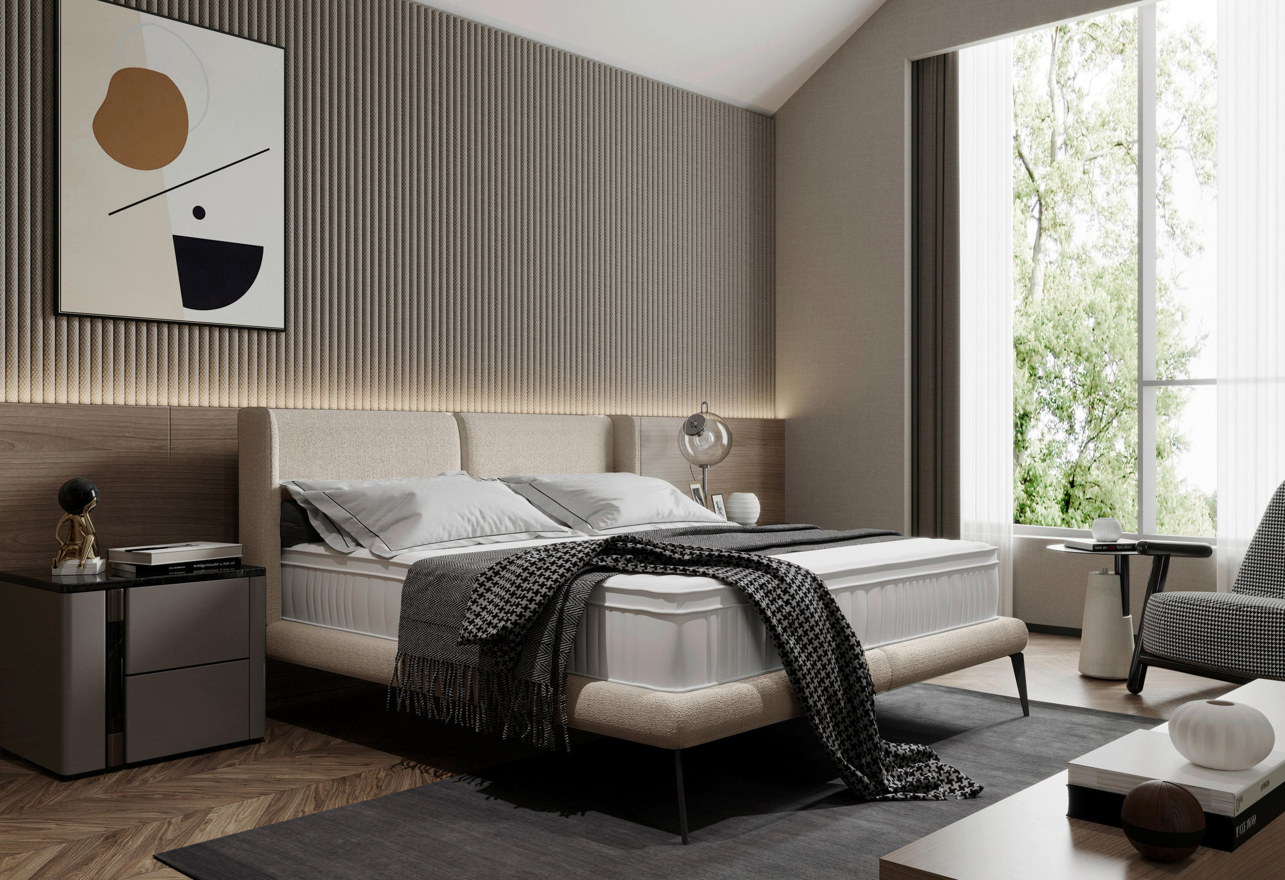 POLSTERBETT gepolstertes Kopfteil 180/200 cm  in Cognac  - Cognac/Schwarz, MODERN, Textil/Metall (180/200cm) - Livetastic