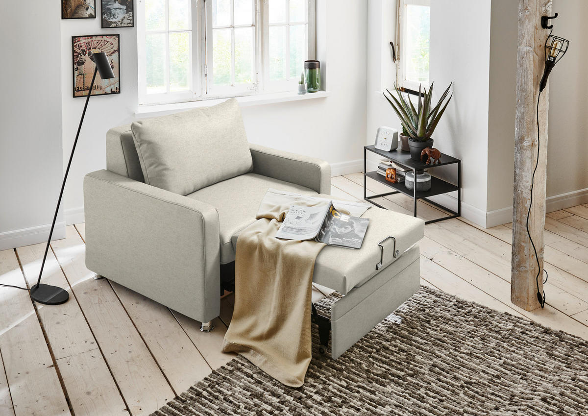 SCHLAFSESSEL  in Chenille Naturfarben  - Alufarben/Naturfarben, KONVENTIONELL, Textil/Metall (106/90/100cm) - Beldomo Style