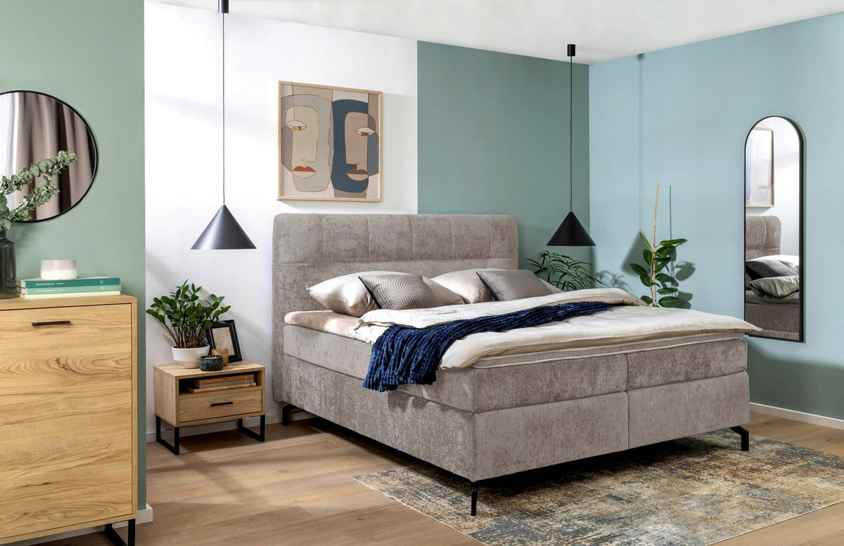 BOXSPRINGBETT 180/200 cm  in Hellbraun  - Hellbraun/Schwarz, Design, Textil/Metall (180/200cm) - Esposa