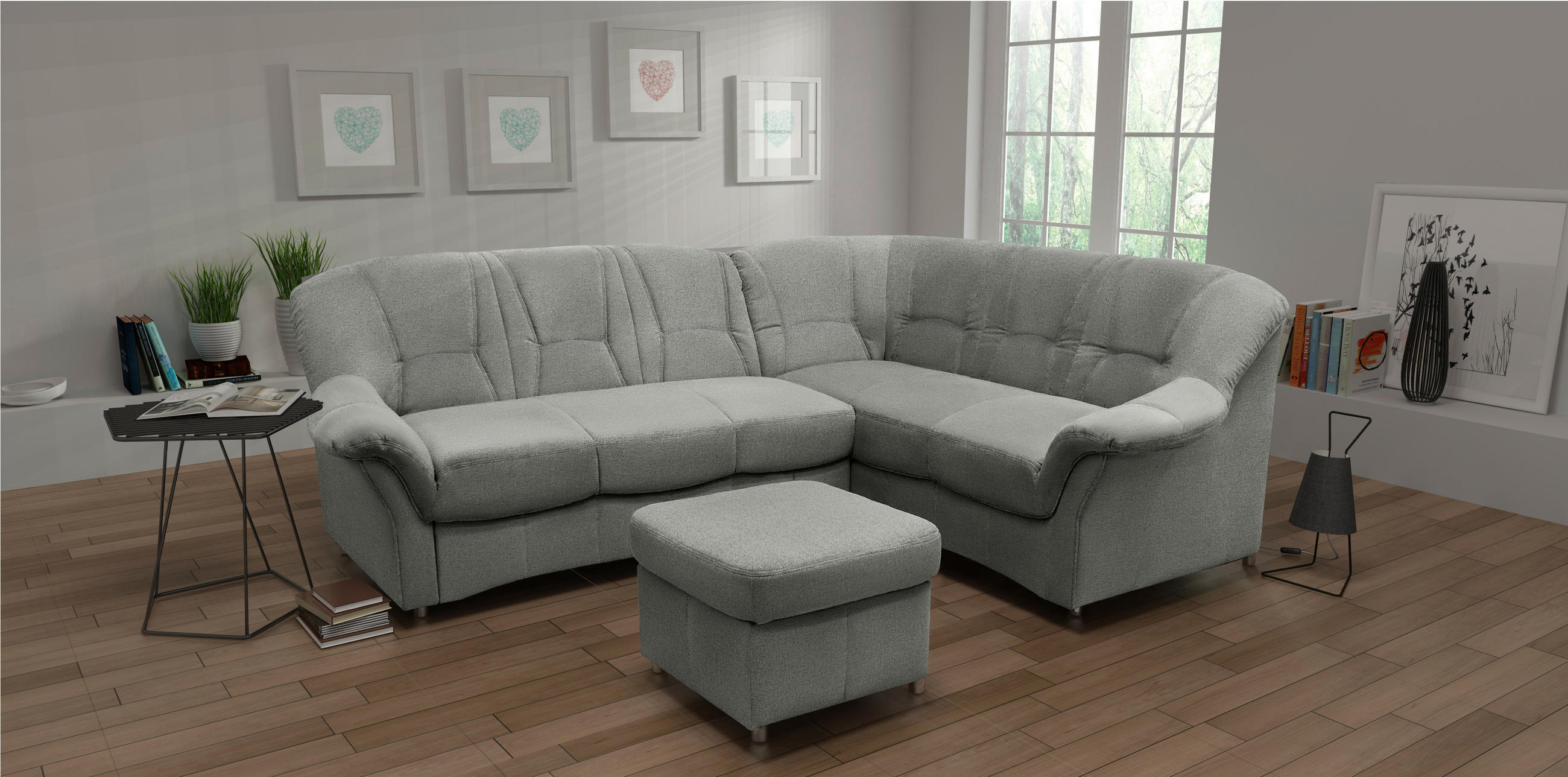 Thumbnail - Mid.you Hocker, Silber, Textil, Uni, rechteckig, 60x40x60 cm, Made in EU, Wohnzimmer, Hocker, Sitzhocker