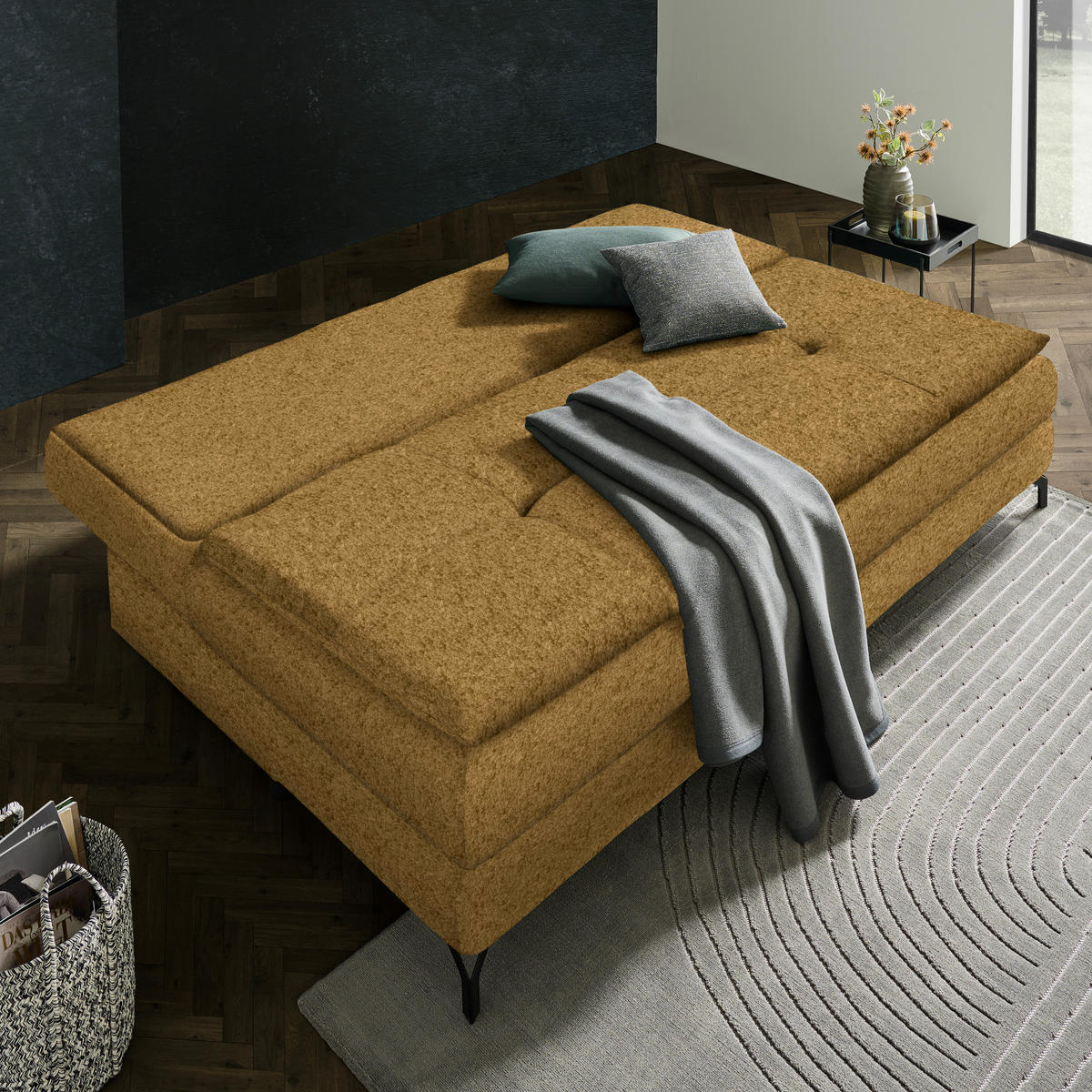 SCHLAFSOFA in Chenille, Plüsch Goldfarben  - Goldfarben/Schwarz, MODERN, Textil/Metall (208/73/92/102cm) - Novel