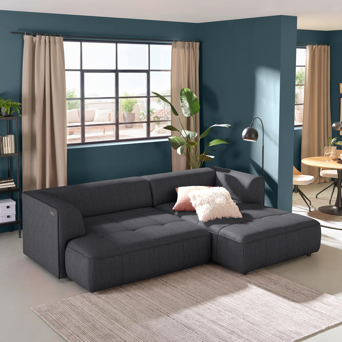 ECKSOFA  in Feincord Dunkelgrau  288/188 cm  - Dunkelgrau/Schwarz, Design, Kunststoff/Textil (288/188cm) - Welnova