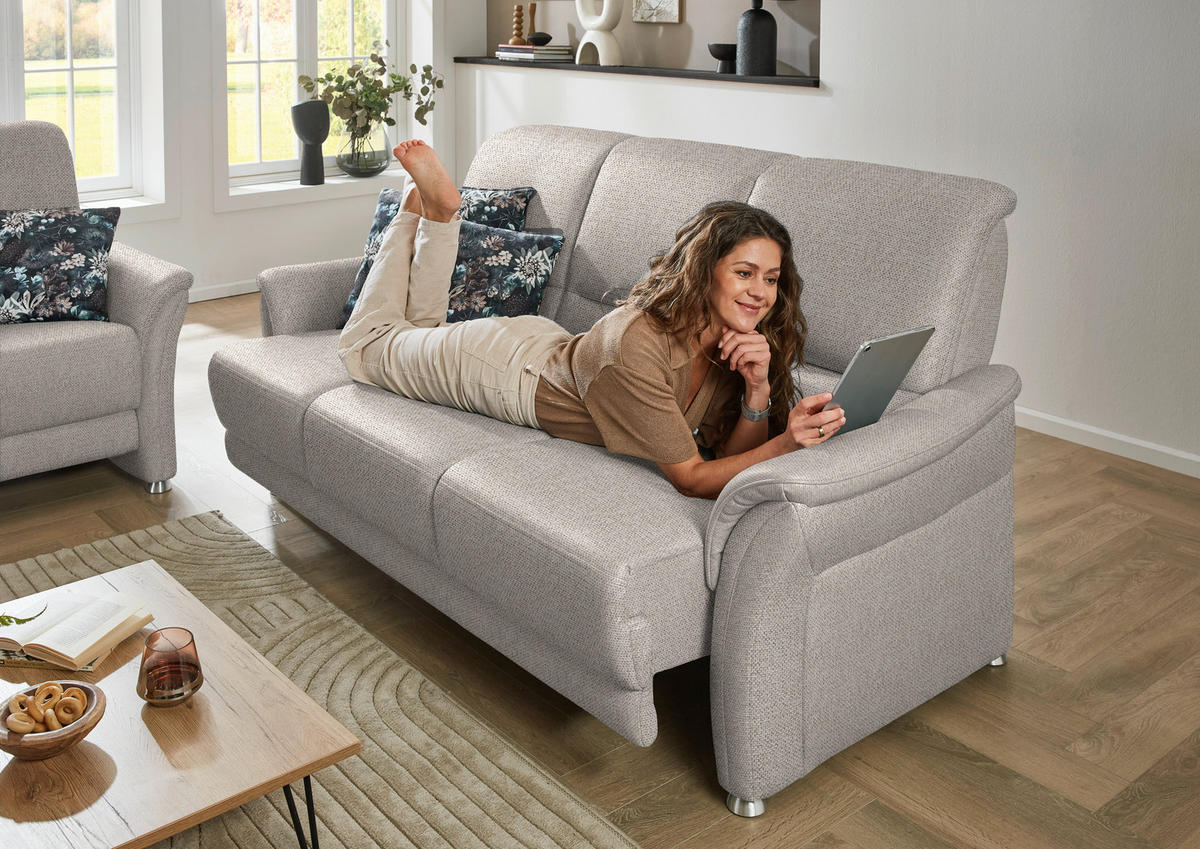 3-SITZER-SOFA Flachgewebe Beige  - Beige/Alufarben, Konventionell, Textil/Metall (198/96/93cm) - Beldomo Premium