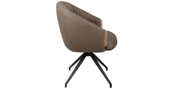 ARMLEHNSTUHL  Sitzfläche 360° drehbar, automatische Rückholfunktion  Echtleder  - Schwarz/Braun, Design, Leder/Holz (61/84/62cm) - Valnatura
