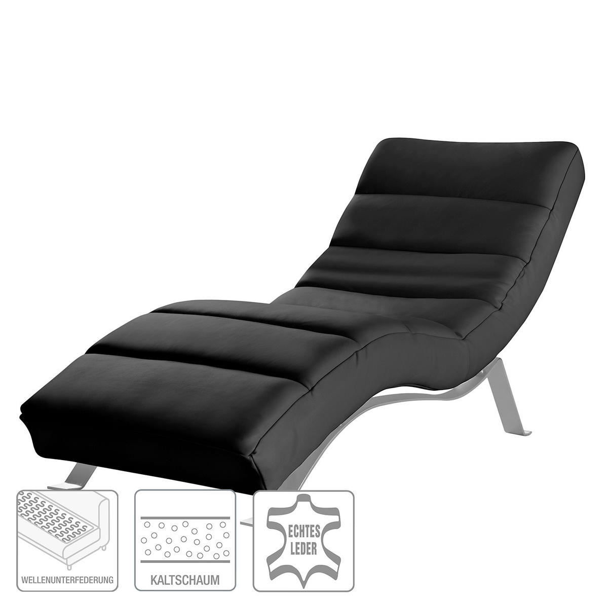 RELAXLIEGE in Echtleder Schwarz  - Silberfarben/Schwarz, Design, Leder/Metall (65/65-95/171cm) - Livetastic