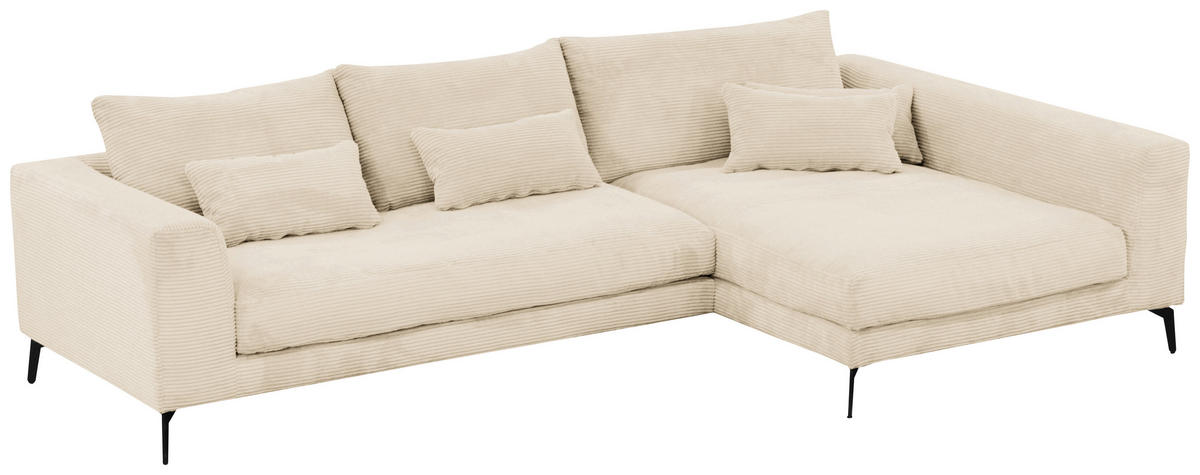 ECKSOFA Creme Cord  - Creme/Schwarz, Design, Textil/Metall (313/172cm) - Livetastic