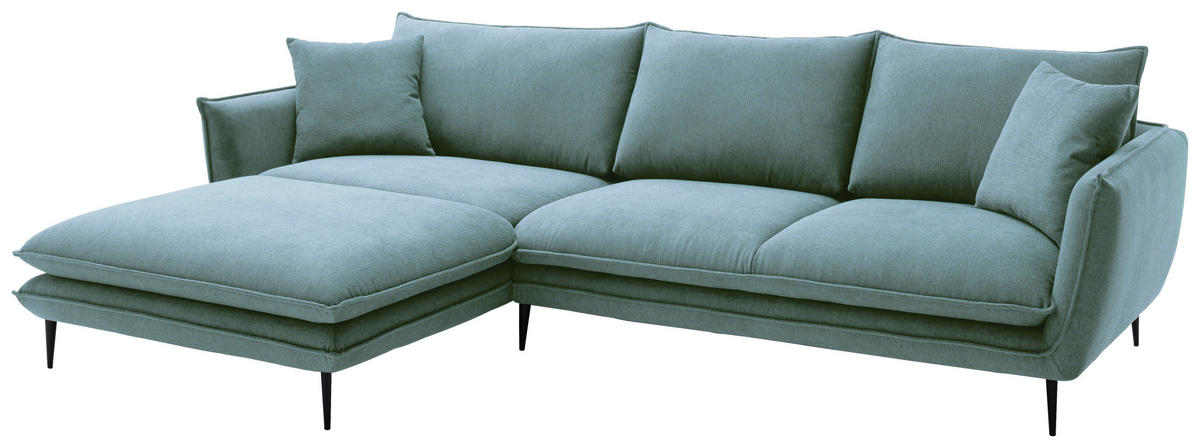 ECKSOFA Blaugrau Webstoff  - Blaugrau/Schwarz, KONVENTIONELL, Textil/Metall (196/304cm) - Hom`in