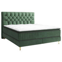 BOXSPRINGBETT 180/200 cm,  in Dunkelgrün, Matratze, gepolstertes Kopfteil, Topper,  - Dunkelgrün/Goldfarben, Design, Textil/Metall (180/200cm) - Boxxx