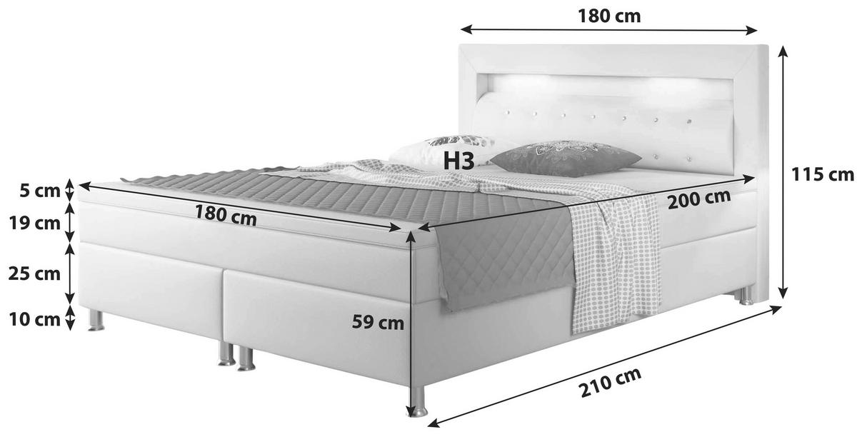 Boxspringbett mit Topper &  in Weiß  - Silberfarben/Weiß, KONVENTIONELL, Leder/Textil (180/115/210cm) - MID.YOU
