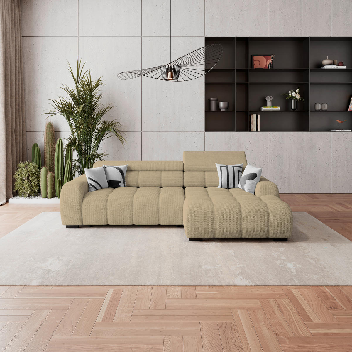 HÖRNSOFFA i vävt tyg taupe  - svart/taupe, Trend, textil/plast (285/168cm) - Livetastic