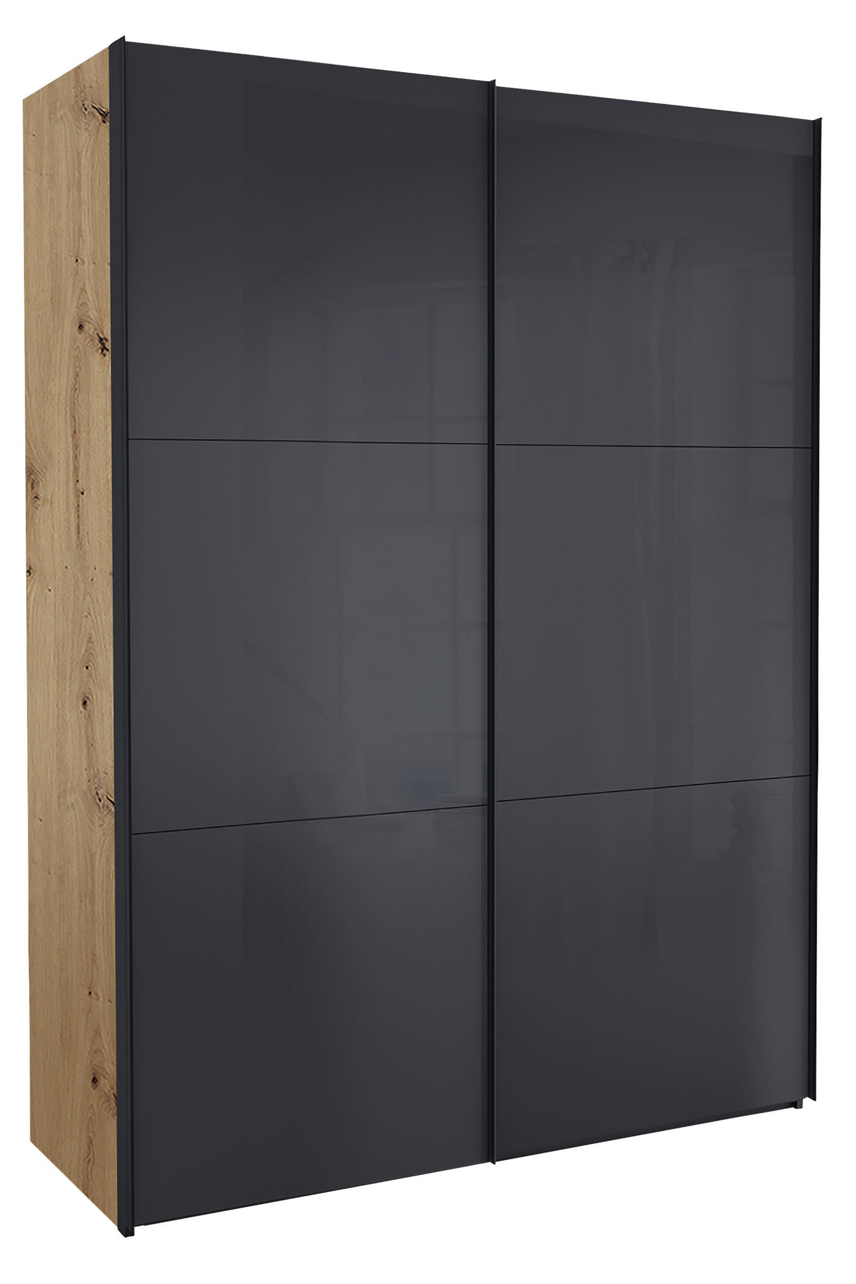 SCHWEBETÜRENSCHRANK 150/216/68 cm 2-türig - Dunkelgrau/Schwarz, KONVENTIONELL, Glas/Holzwerkstoff (150/216/68cm) - Hom`in