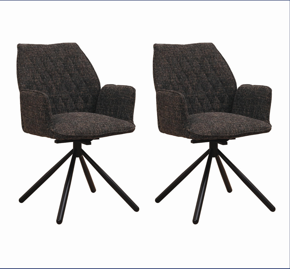 ARMLEHNSTUHL-SET 2 Stück  in Chenille  - Schwarz, MODERN, Textil/Metall (57,5/92/52cm) - MID.YOU