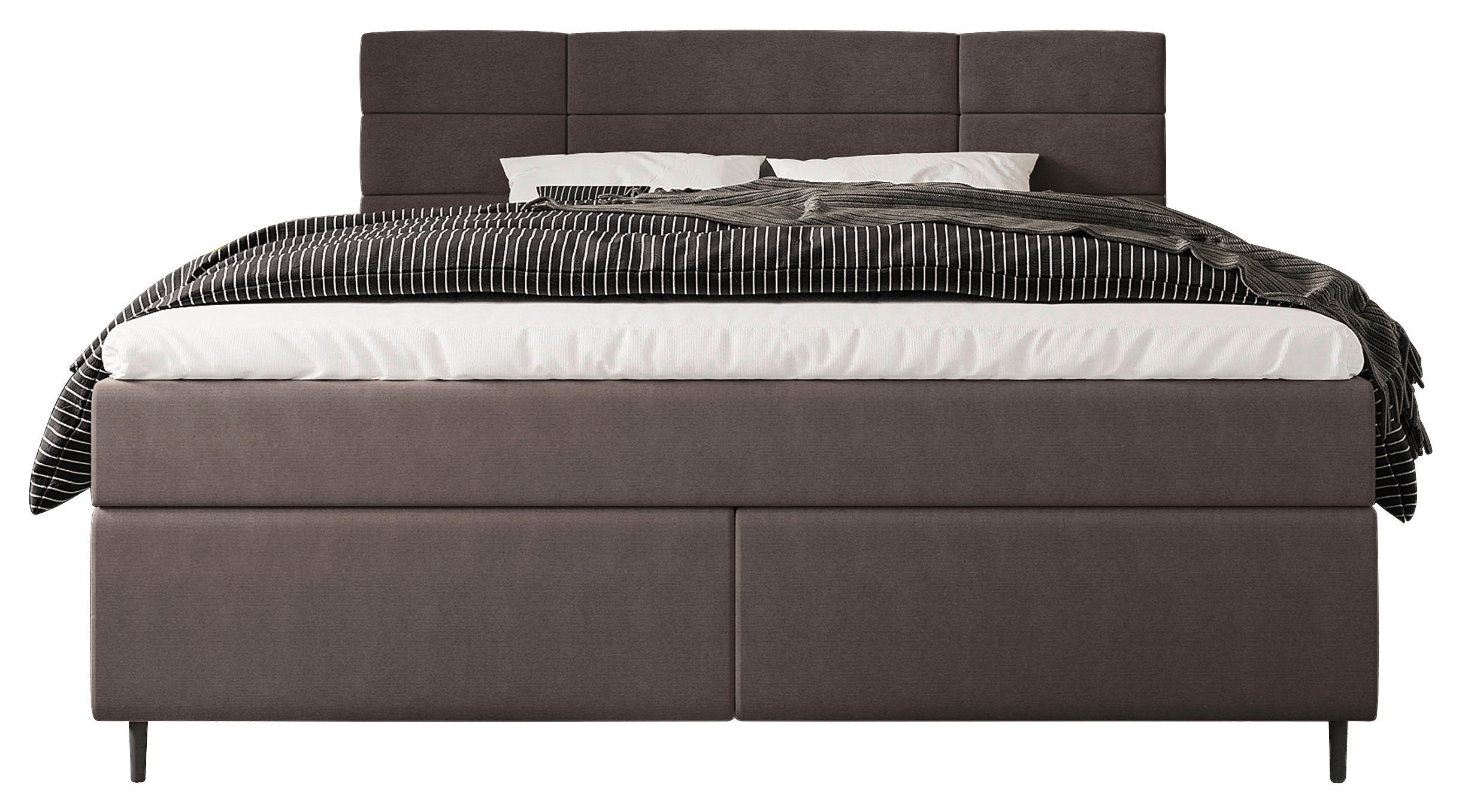 Thumbnail - Boxxx Boxbett, Dunkelbraun, Textil, Birke,Buche, massiv, H2, Höhe ca. 19 cm, 160x200 cm, gepolstertes Kopfteil, Topper d...