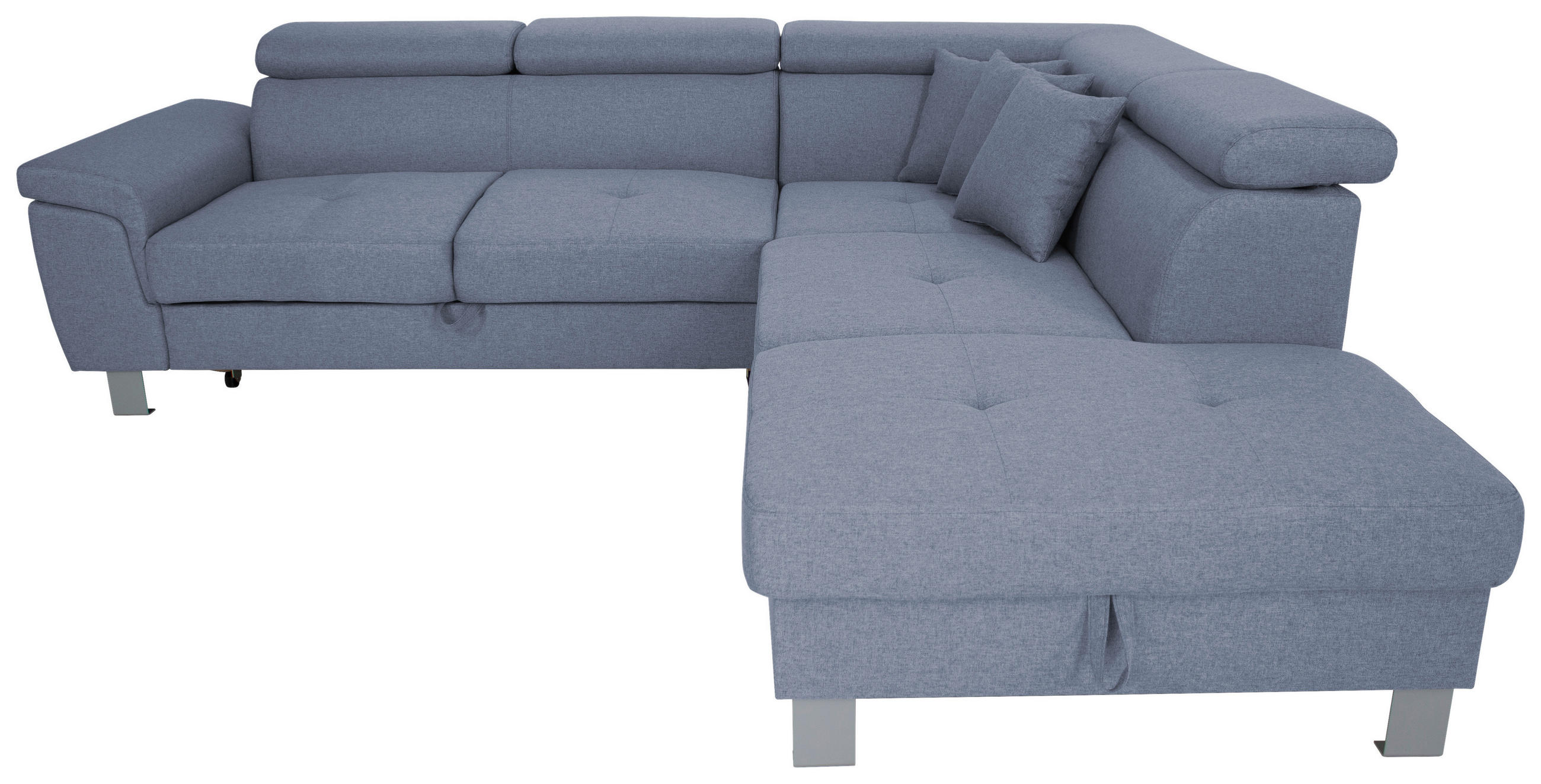 ECKSOFA inkl. Funktionen Blau Webstoff  - Blau/Silberfarben, Design, Textil/Metall (257/226cm) - Xora