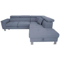 ECKSOFA inkl. Funktionen Blau Webstoff  - Blau/Silberfarben, Design, Textil/Metall (257/226cm) - Xora