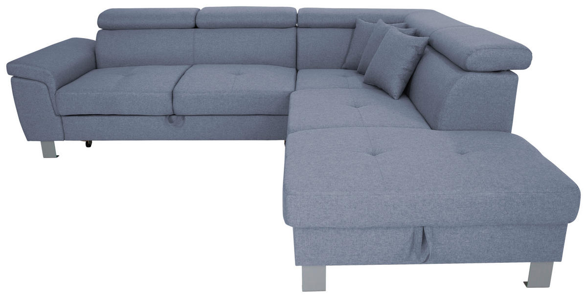 ECKSOFA inkl. Funktionen Blau Webstoff  - Blau/Silberfarben, Design, Textil/Metall (257/226cm) - Xora