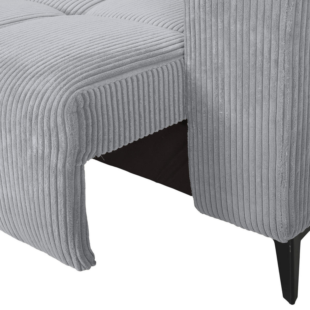 ECKSOFA Hellgrau Cord Rücken echt, Kopfteilverstellung, Sitzvorzug  - Hellgrau/Schwarz, KONVENTIONELL, Textil/Metall (170/257cm) - Carryhome