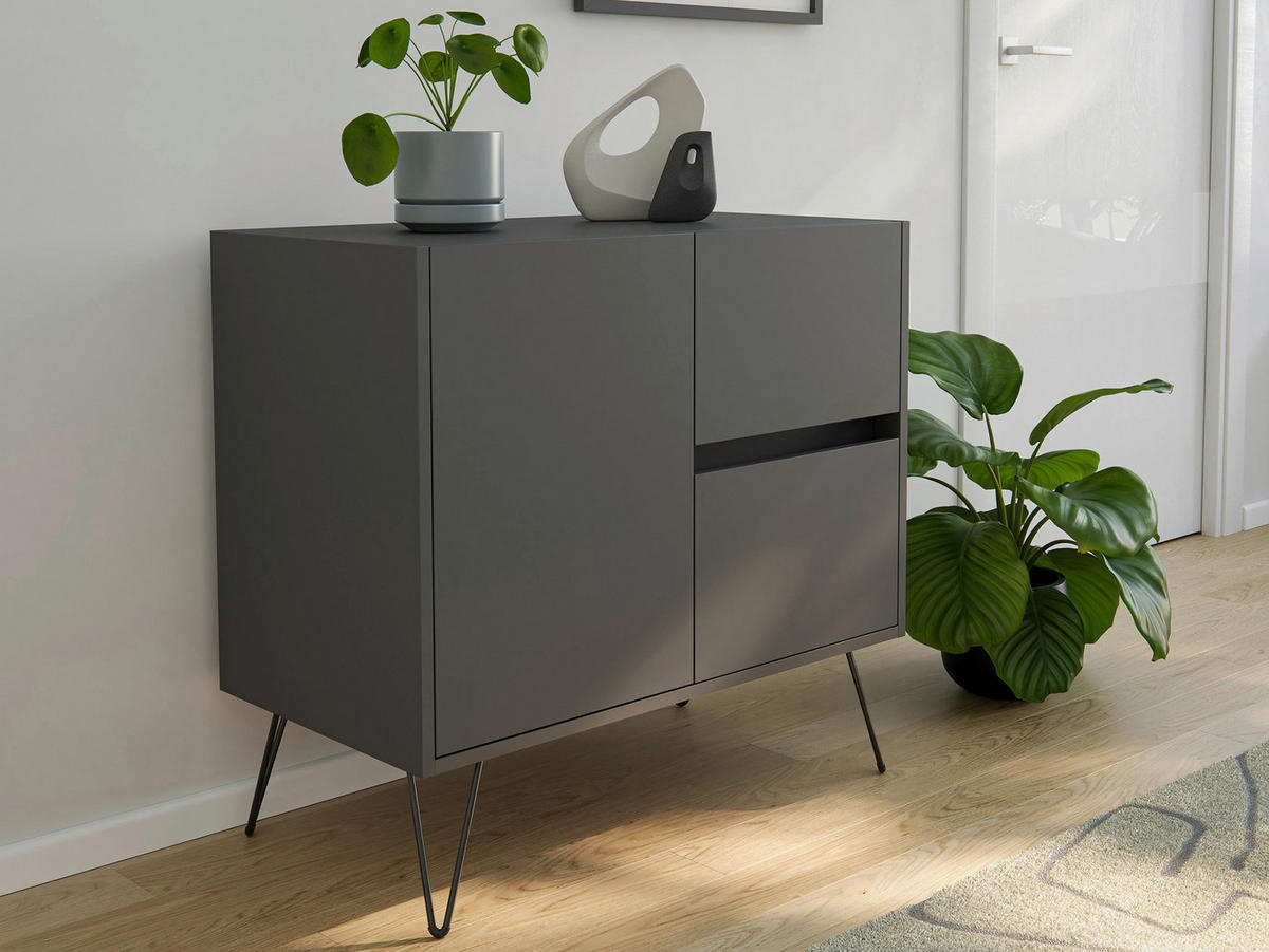 SIDEBOARD Posseik Industrial 79/75,8/42 cm 2 Schublade(n)  - Graphitfarben/Schwarz, Design, Holzwerkstoff/Metall (79/75,8/42cm) - MID.YOU