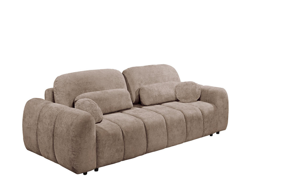 SCHLAFSOFA BUBBLE Webstoff Taupe  inkl. Zierkissen, Nierenkissen, Bettkasten, Liegefläche im Originalstoff  - Taupe/Schwarz, Design, Kunststoff/Textil (256/76/112cm) - MID.YOU
