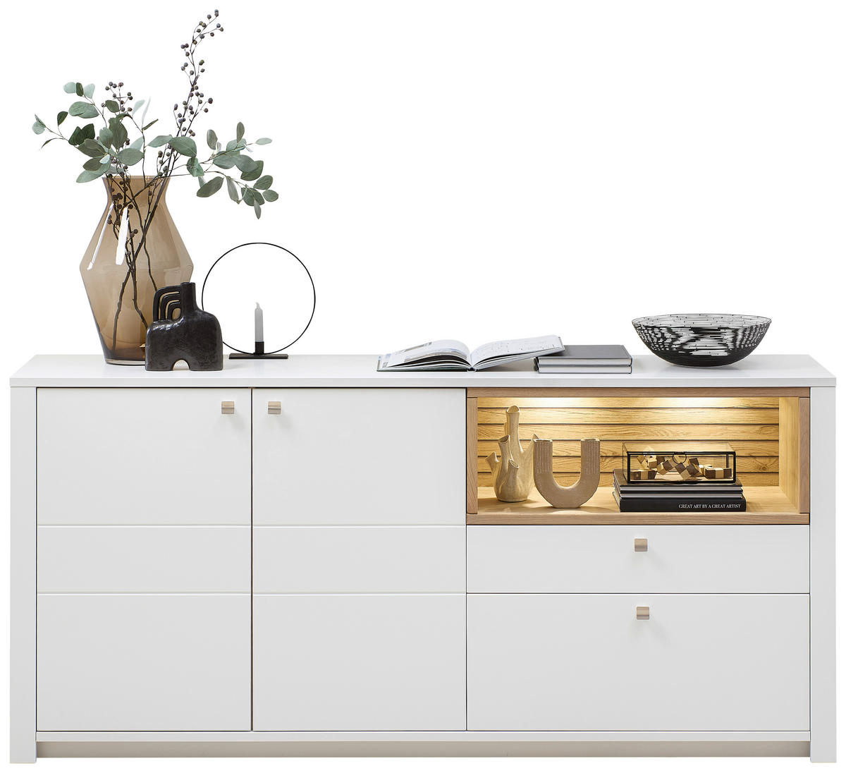 KOMODA   190/90/47 cm   bijela  - bijela/boje hrasta, Moderno, drvni materijal/metal (190/90/47cm) - Hom`in