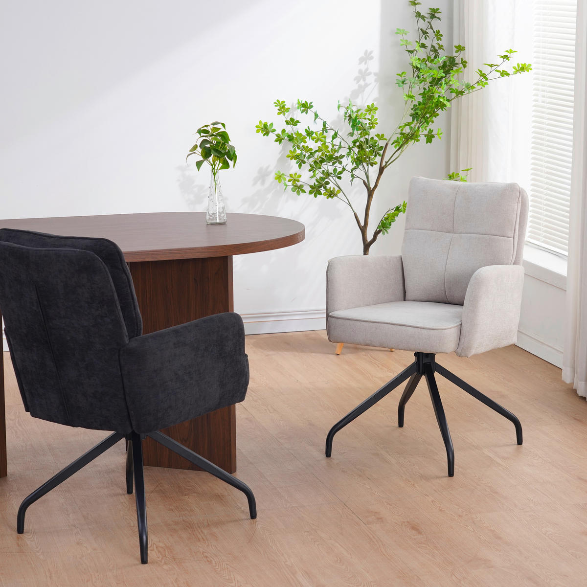 ARMLEHNSTUHL  Sitzfläche 180° drehbar Mikrofaser  - Beige/Schwarz, Design, Textil/Metall (60/90/68cm) - Carryhome