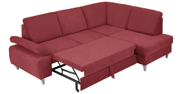 ECKSOFA in Flachgewebe Rot  - Silberfarben/Rot, KONVENTIONELL, Holz/Textil (255/186cm) - Cantus