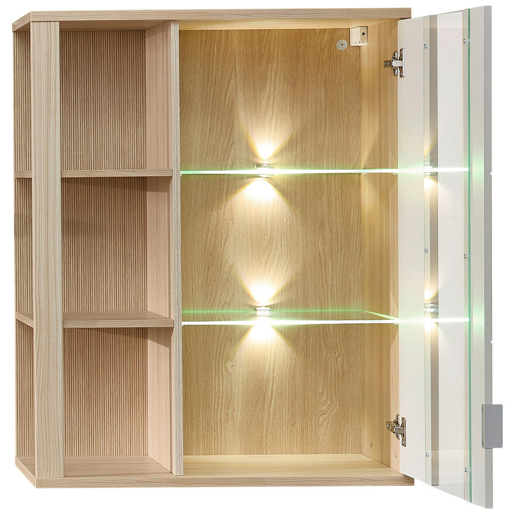 Thumbnail - Stylife Hängevitrine, Eiche, Kaschmir, Metall, 2 Glas 2 Holz Fächer, 80x101x38 cm, hängend, Beleuchtung, Esszimmer, Vitr...