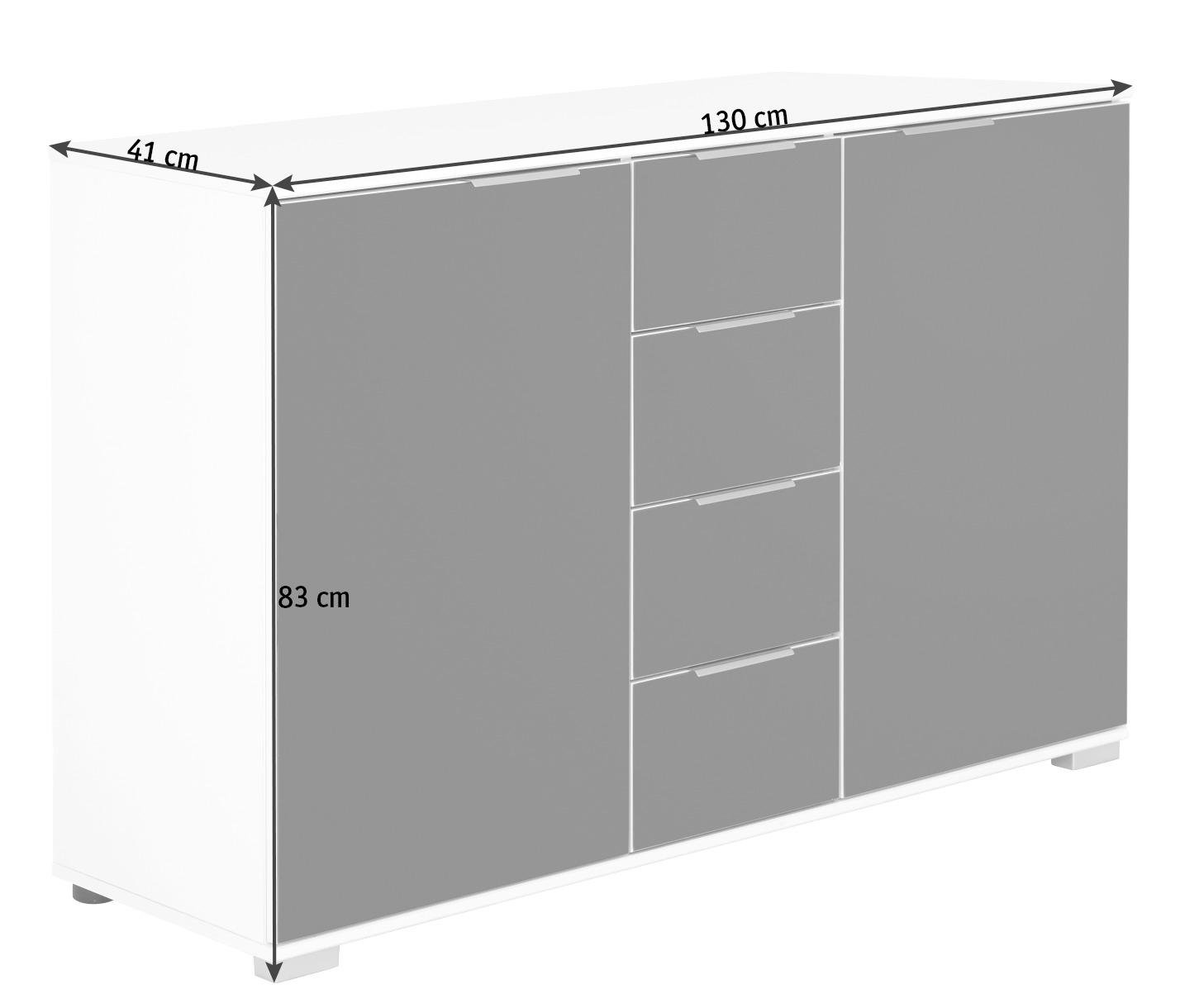 KOMMODE in 130/83/41 cm - Alufarben/Weiß, Design, Glas/Holzwerkstoff (130/83/41cm) - Carryhome