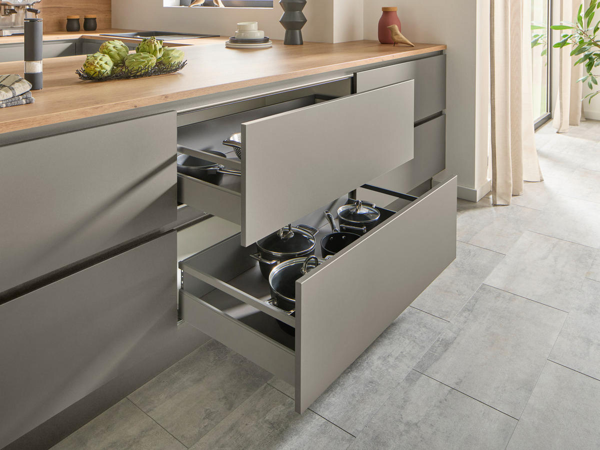 EINBAUKÜCHE   - Taupe/Eichefarben, Design, Holzwerkstoff - Celina