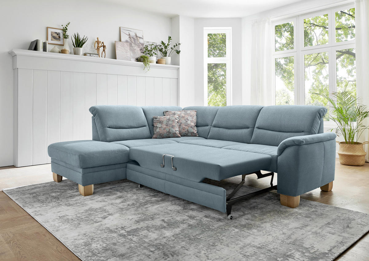 ECKSOFA Blau Mikrofaser  - Wildeiche/Blau, KONVENTIONELL, Holz/Textil (224/254cm) - Carryhome