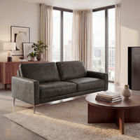 2-SITZER-SOFA SPRING in Lederlook Echtleder Dunkelgrau  - Dunkelgrau/Schwarzchrom, Design, Leder/Textil (157/85/92cm) - Livetastic