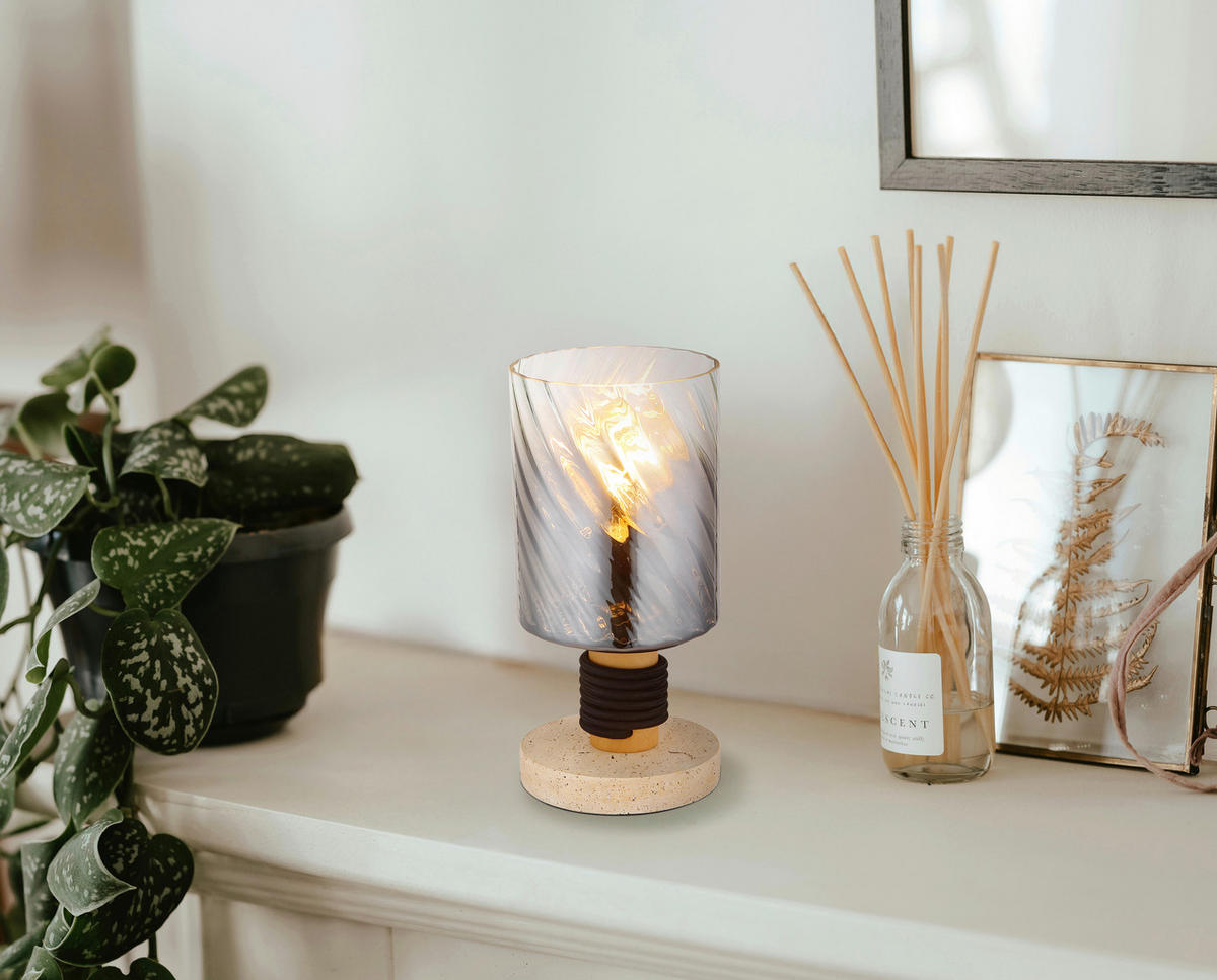 STOLNÍ LAMPA, E27, 12/25,4 cm  - šedá/černá, Design, dřevo/textil (12/25,4cm) - Globo