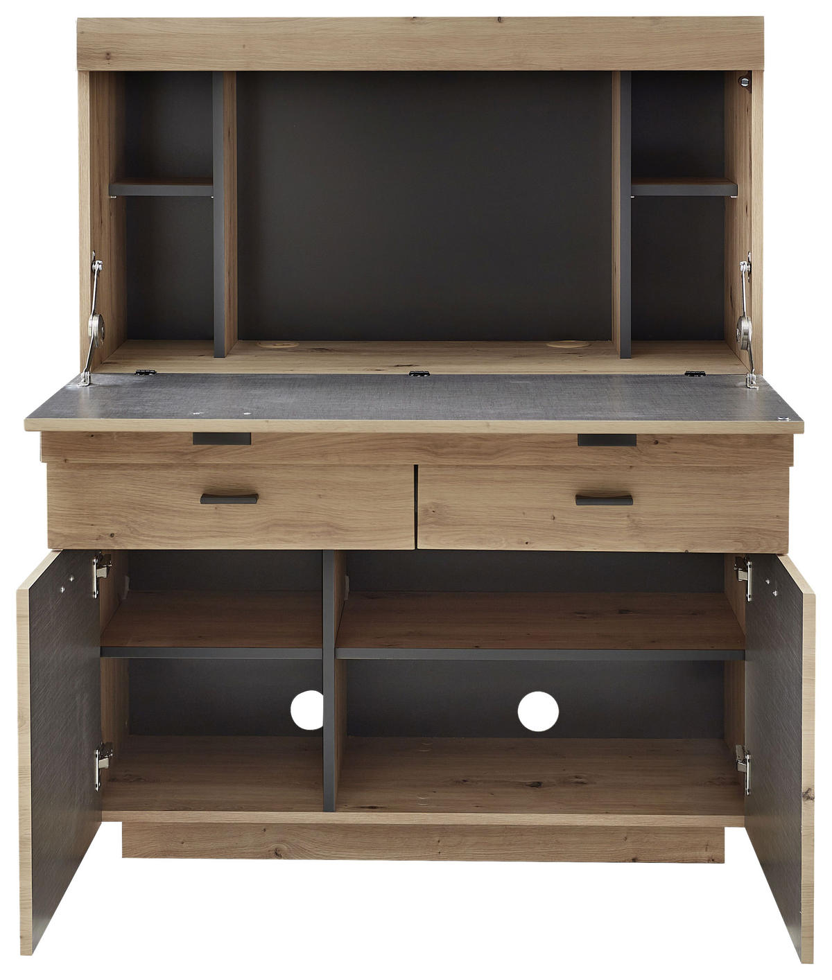 SEKRETÄR  Kabeldurchlass, klappbar  - Graphitfarben/Eiche Artisan, MODERN, Holzwerkstoff/Metall (98/124/40cm) - Livetastic