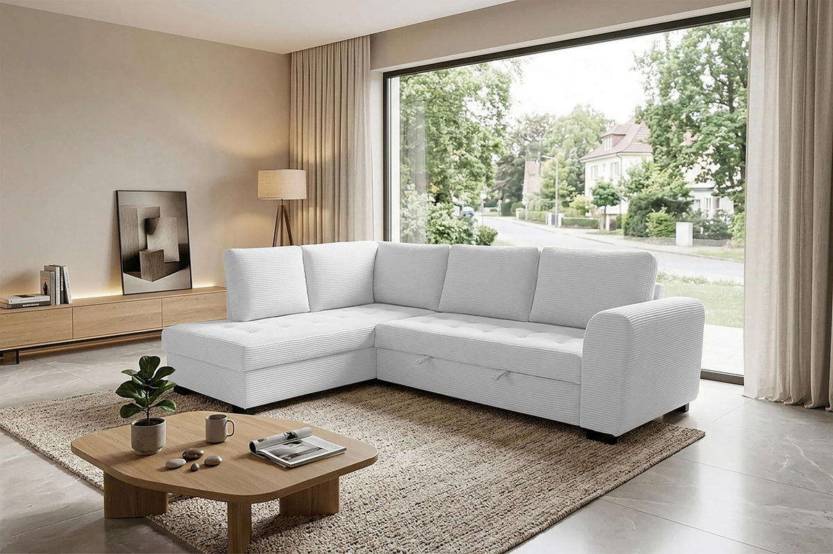 ECKSOFA JOHN Silberfarben Cord Rückenkissen, Bettkasten, Liegefläche im Originalstoff  - Silberfarben/Schwarz, Trend, Kunststoff/Textil (178/239cm) - P & B