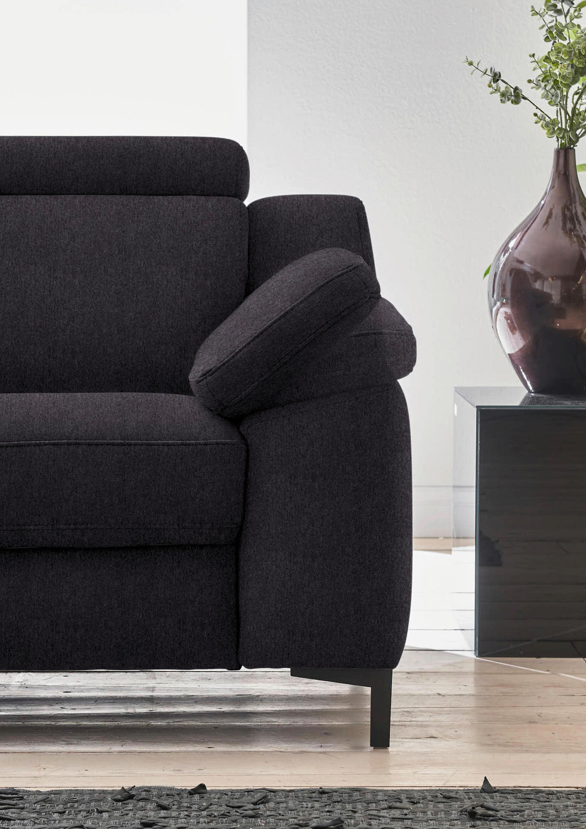 2,5-SITZER in Chenille Anthrazit  - Anthrazit/Schwarz, Design, Textil/Metall (188/84-104/104cm) - Valdera