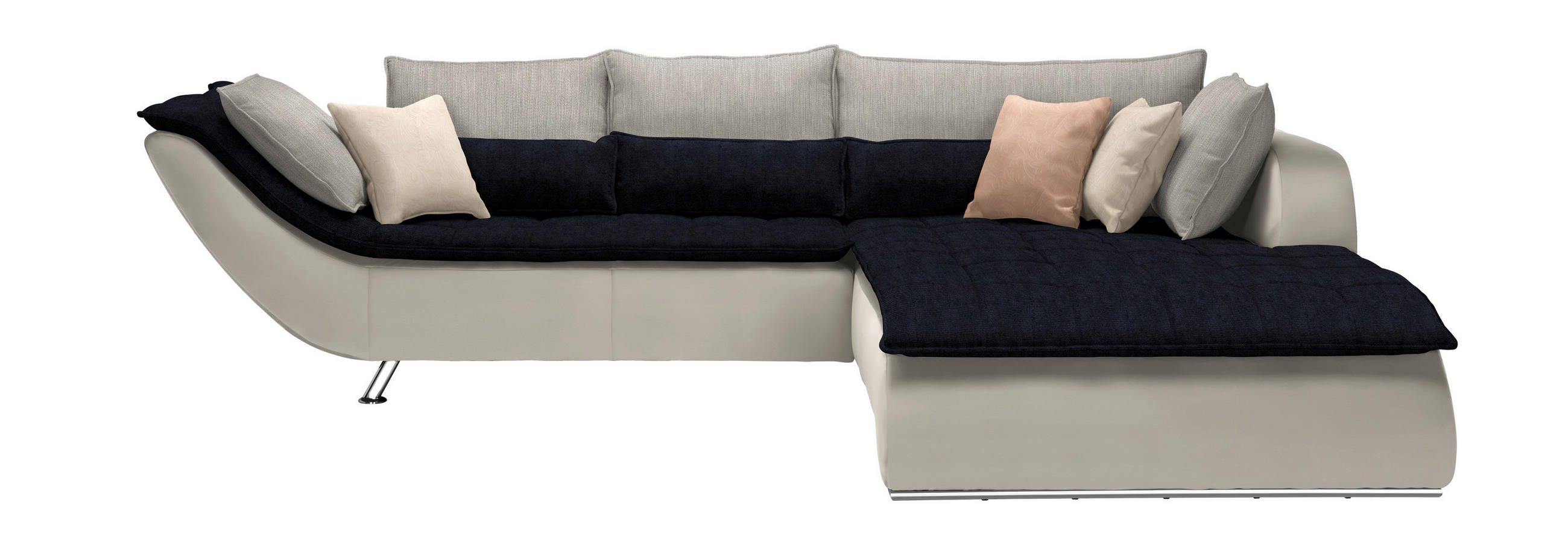 SOFFA i textil vit, ljusgrå, mörkblå  - vit/kromfärg, Design, metall/textil (300/220cm) - Livetastic