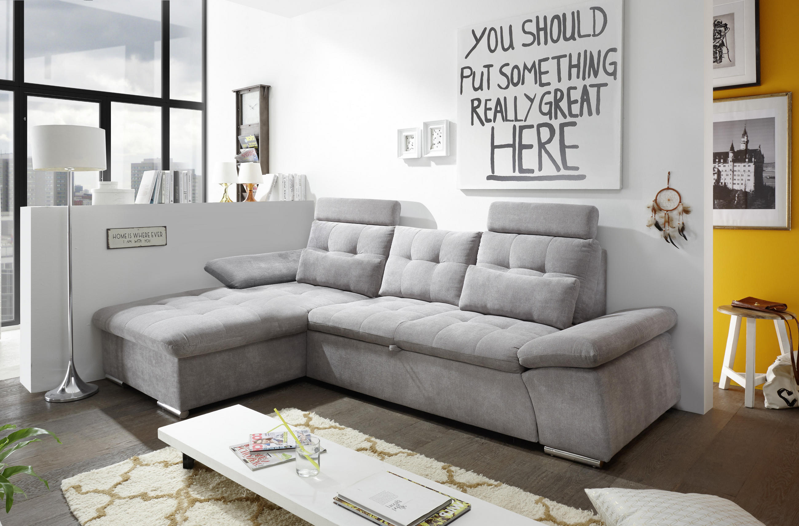 ECKSOFA Schlammfarben Mikrovelours  - Schlammfarben/Silberfarben, KONVENTIONELL, Kunststoff/Textil (170/268cm) - MID.YOU