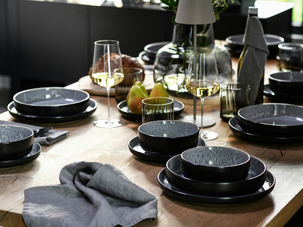 KOMBISERVICE Schwarz, Hellgrau Nordic Fjord Frost 16-teilig 4 Personen  - Hellgrau/Schwarz, Basics, Keramik (38/31/38cm) - Creatable