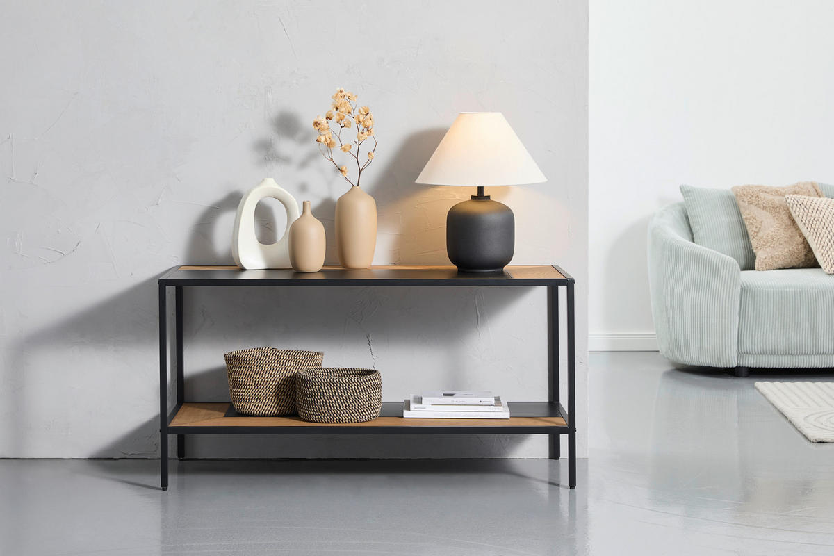 KONFERENČNÍ STOLEK, přírodní barvy, černá, dřevo, kov, kompozitní dřevo, 120/60/47 cm - černá/přírodní barvy, Design, kov/dřevo (120/60/47cm) - MID.YOU