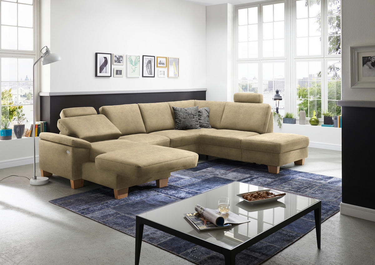 WOHNLANDSCHAFT in Velours Cappuccino  - Eichefarben/Cappuccino, Konventionell, Holz/Textil (167/316/235cm) - Beldomo System