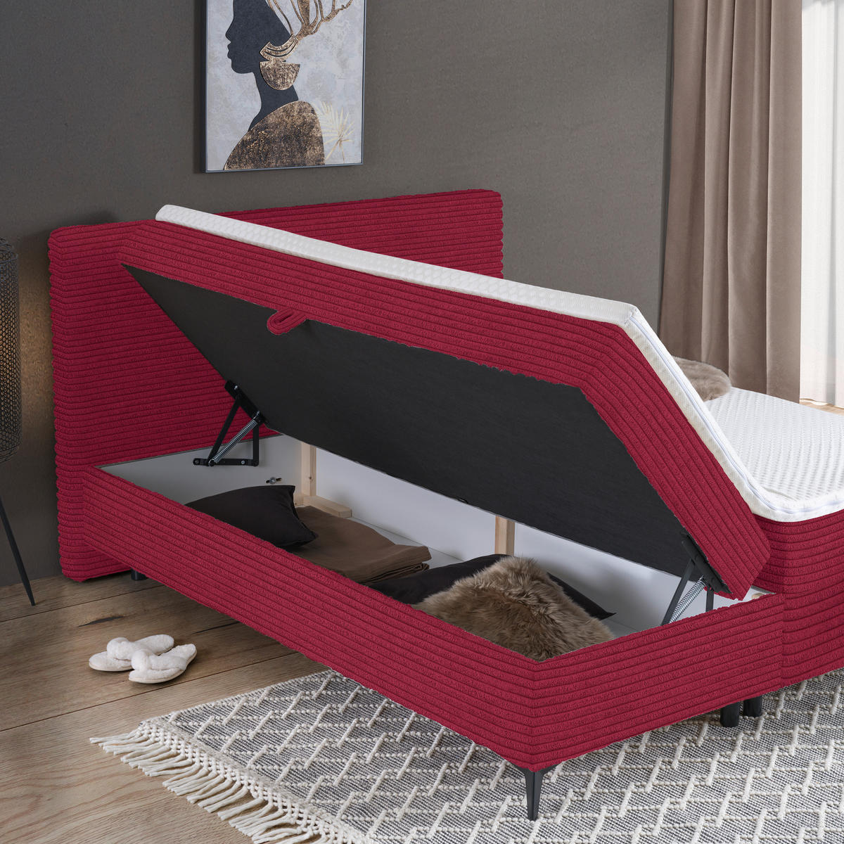 BOXBETT 180/200 cm  in Rot  - Rot/Schwarz, Design, Holz/Holzwerkstoff (180/200cm) - Xora