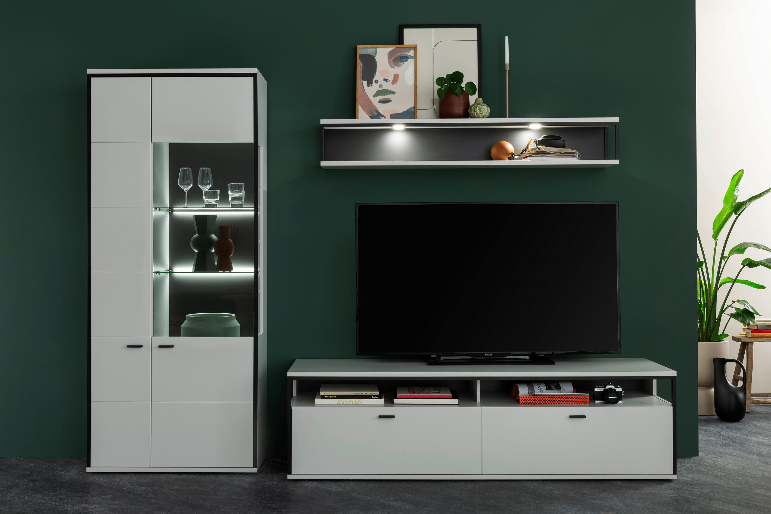 VITRINE Schwarz, Weiss  84/199/38 cm  - Weiss/Schwarz, Design, Glas/Holzwerkstoff (84/199/38cm) - Stylife