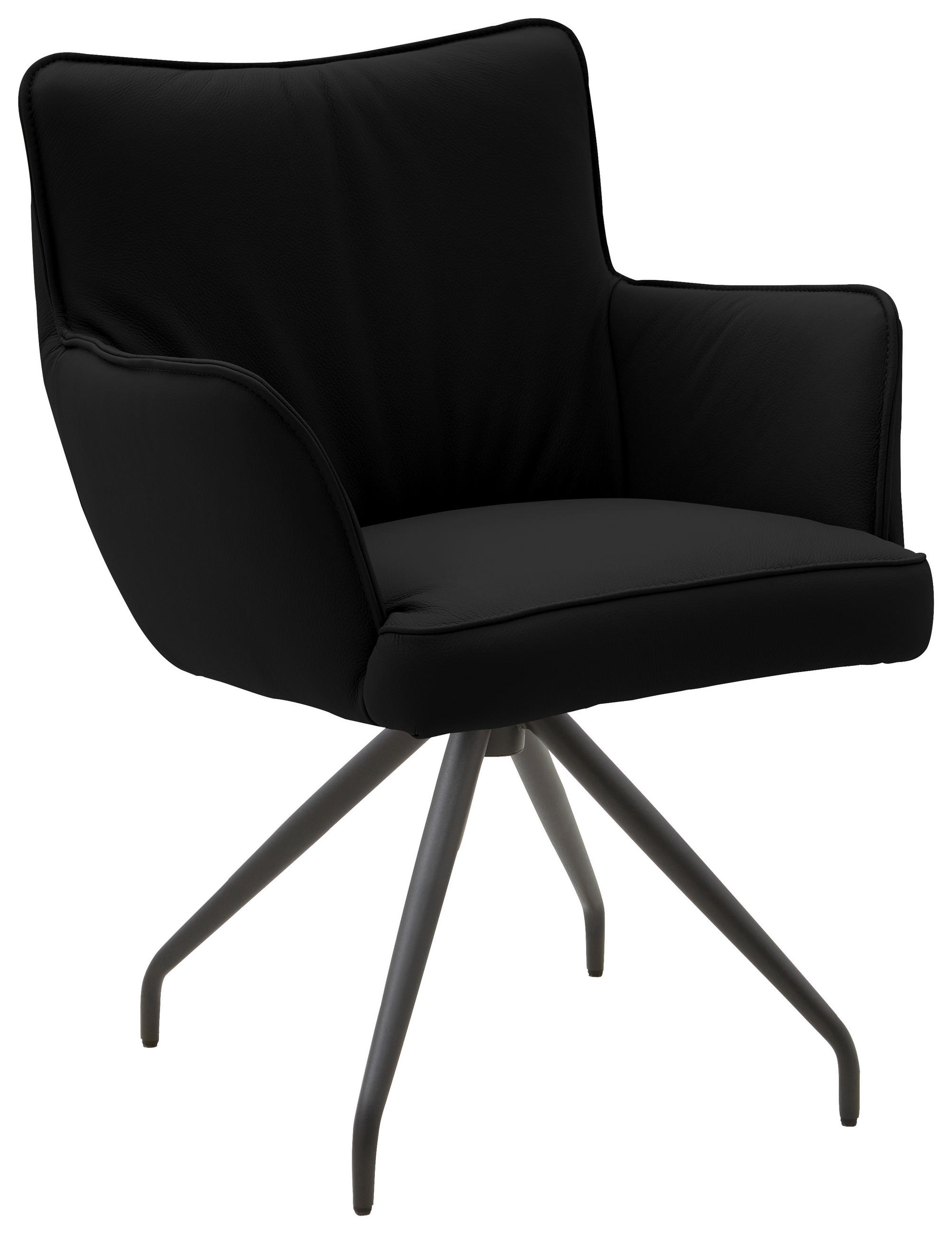 ARMLEHNSTUHL  in Echtleder pigmentiert  - Anthrazit/Schwarz, Design, Leder/Metall (63/88/65cm) - Valnatura