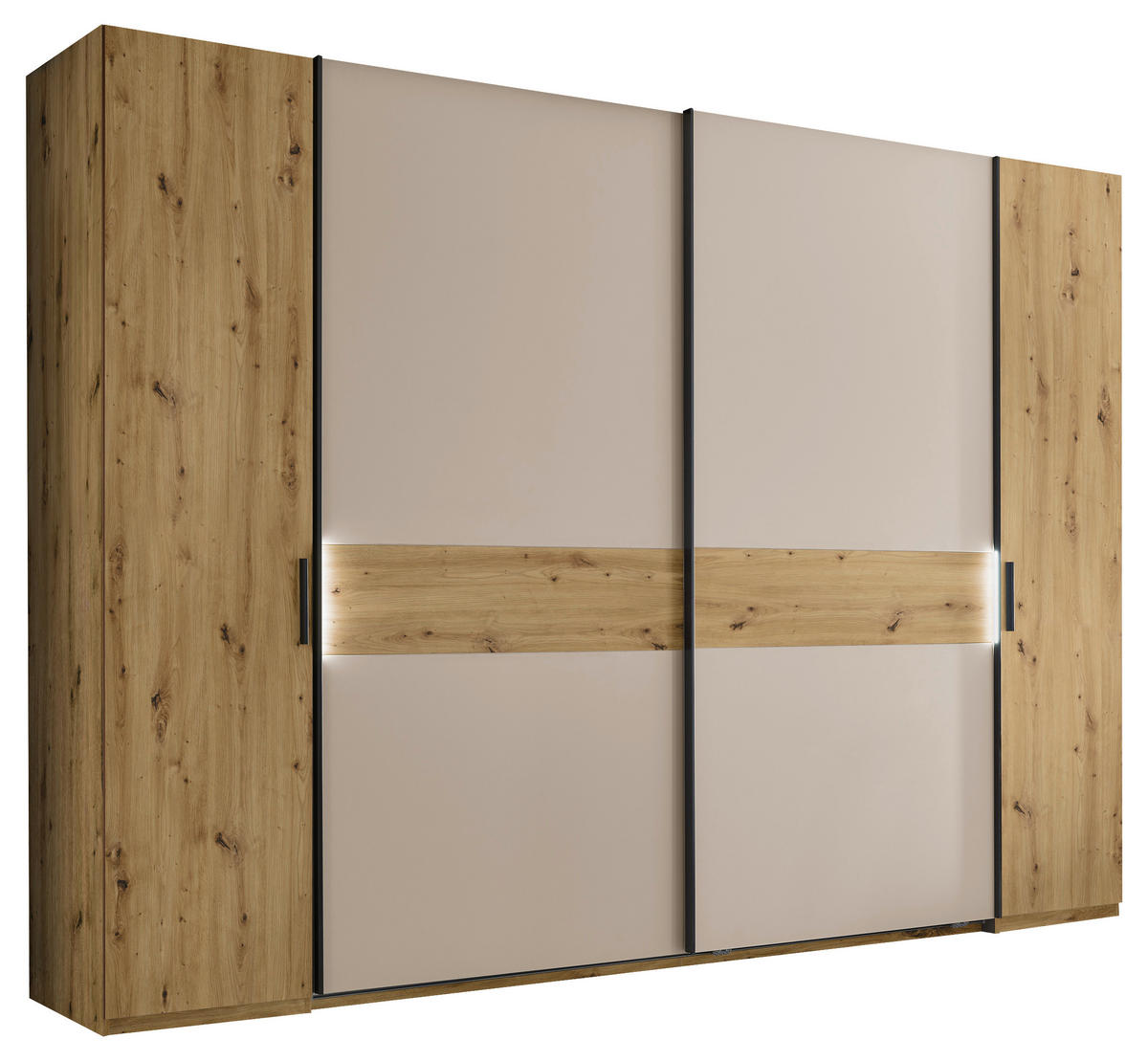 KOMBISCHRANK 312/225/61 cm 4-türig  - Kaschmir/Schwarz, Design, Holzwerkstoff/Metall (312/225/61cm) - Xora