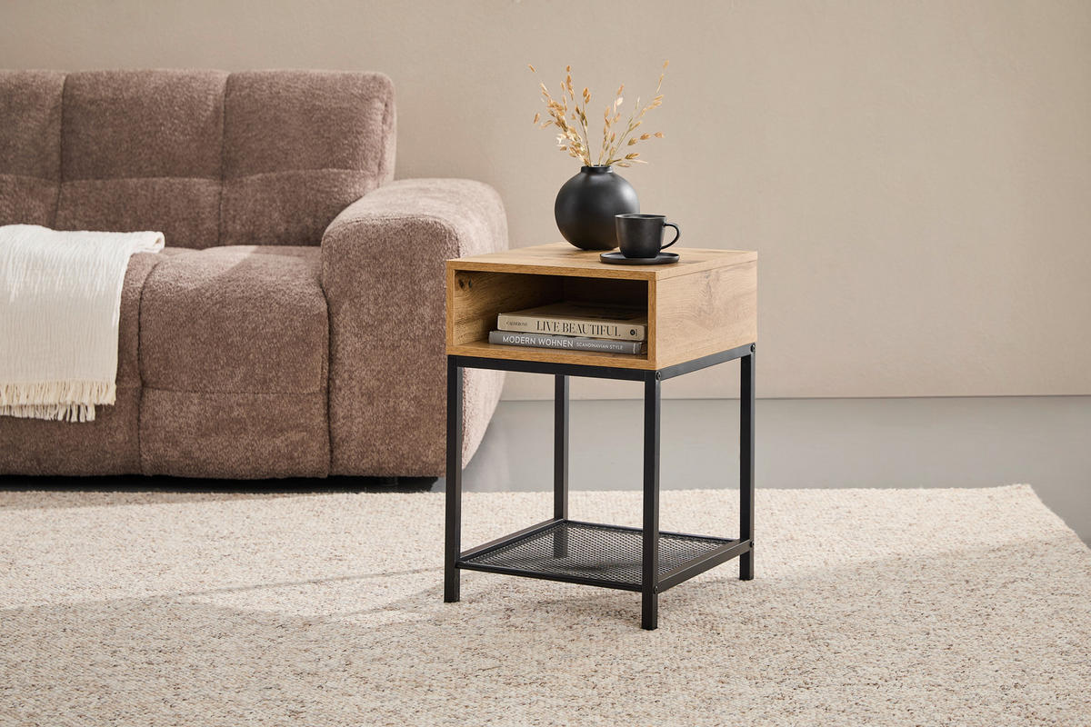 BEISTELLTISCH 40/40/58 cm Naturfarben, Schwarz quadratisch  - Schwarz/Naturfarben, Basics, Holzwerkstoff/Metall (40/40/58cm) - Xora