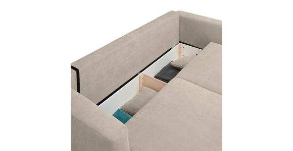 SCHLAFSOFA Cord Beige Zierkissen, Rückenkissen, Bettkasten, Schlaffunktion, Rücken echt  - Beige/Schwarz, Design, Kunststoff/Textil (250/92/105cm) - Carryhome